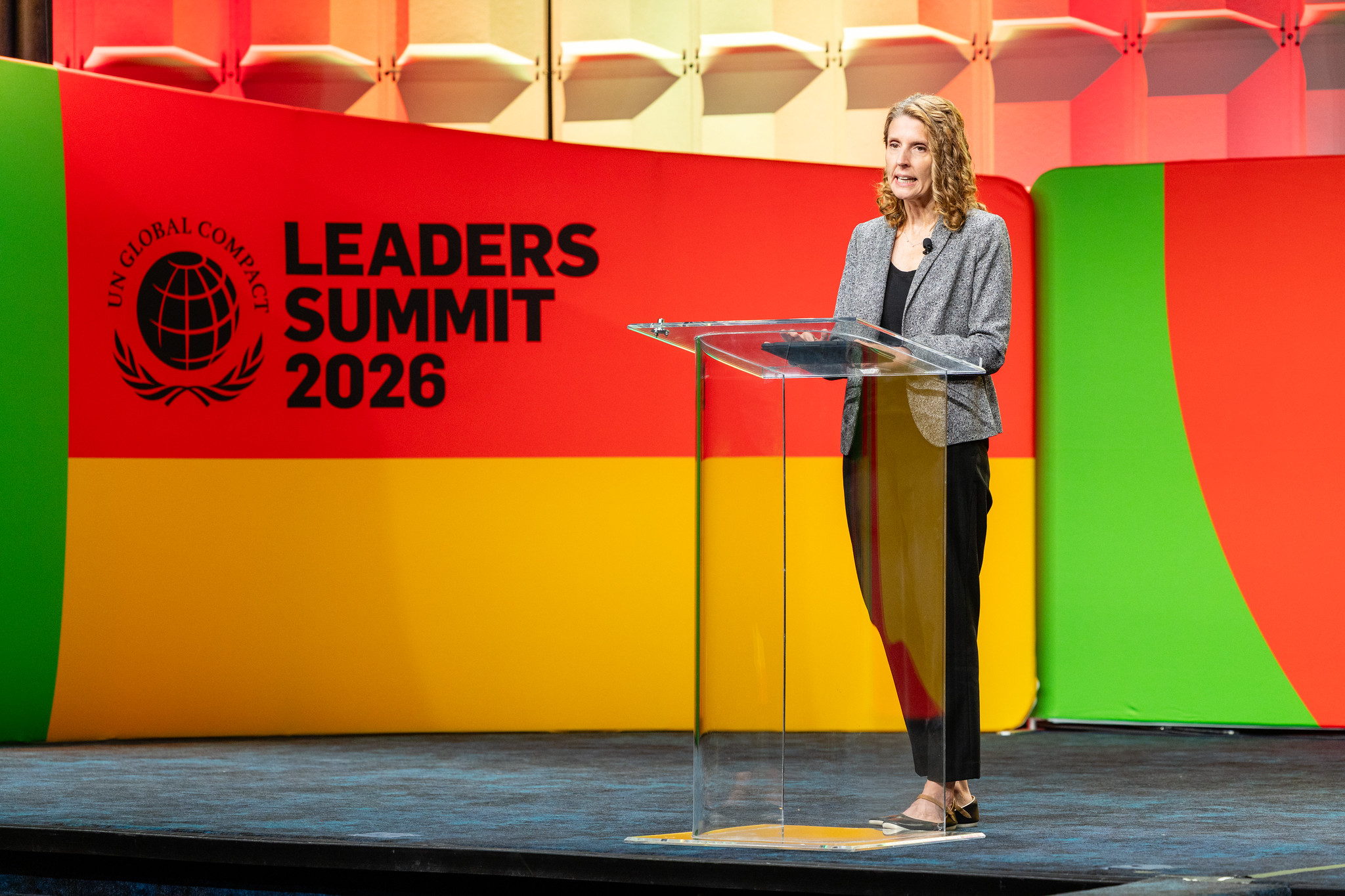 <span class="cf0">Candice Welsch, UNODC’s Director of the Division for Policy Analysis and Public Affairs during the plenary of the Leaders Summit.</span>